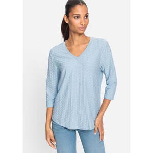 Olsen Power Blue Textured Jersey V-Neck Hannah Top - See sizes below